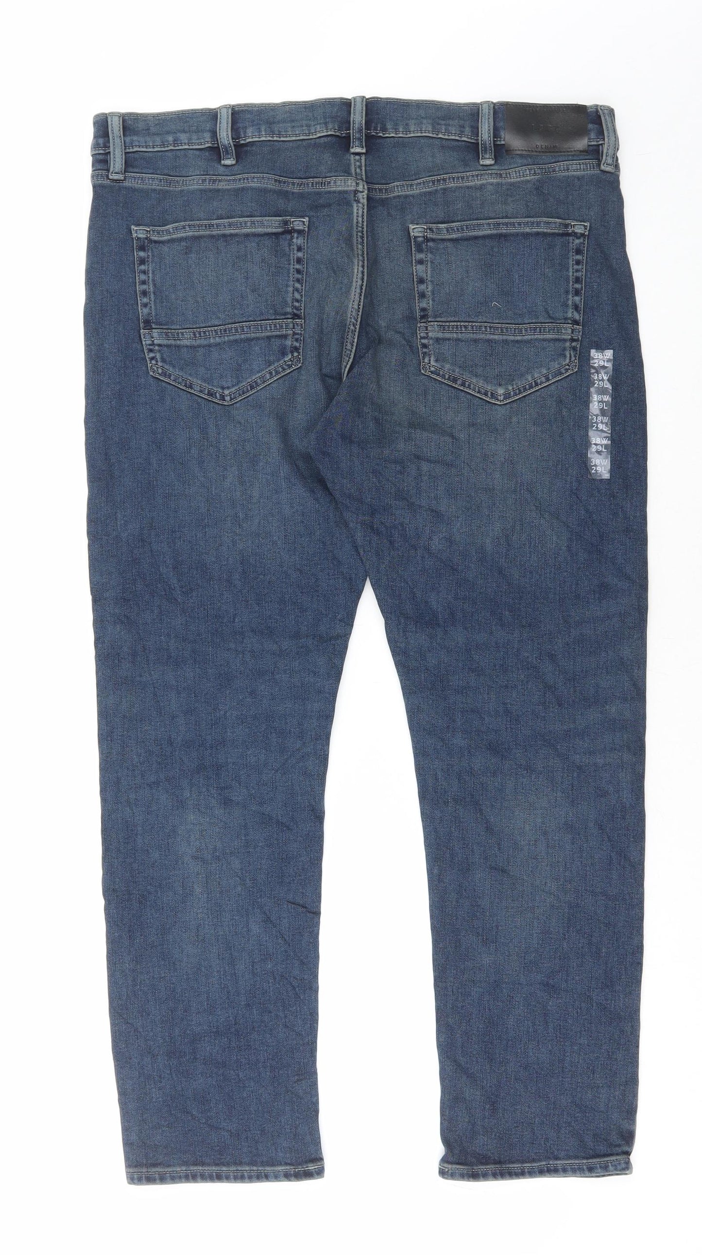 Marks and Spencer Mens Blue Cotton Straight Jeans Size 38 in L29 in Slim Button