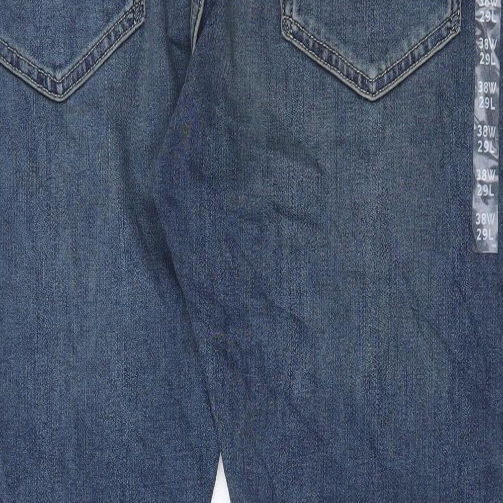 Marks and Spencer Mens Blue Cotton Straight Jeans Size 38 in L29 in Slim Button