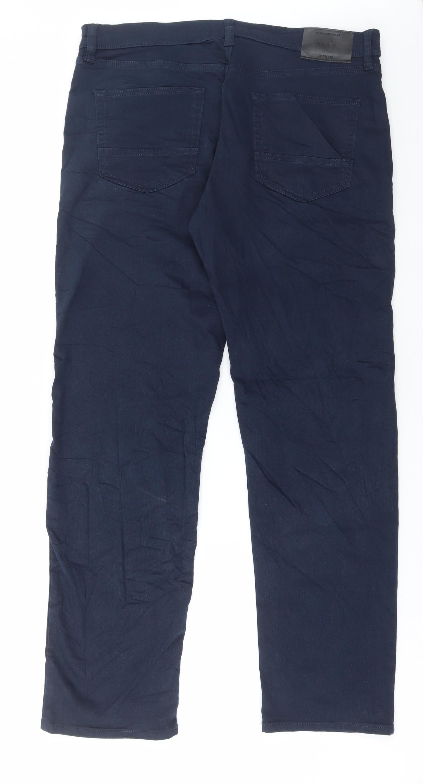 Marks and Spencer Mens Blue Cotton Trousers Size 34 in L33 in Regular Button
