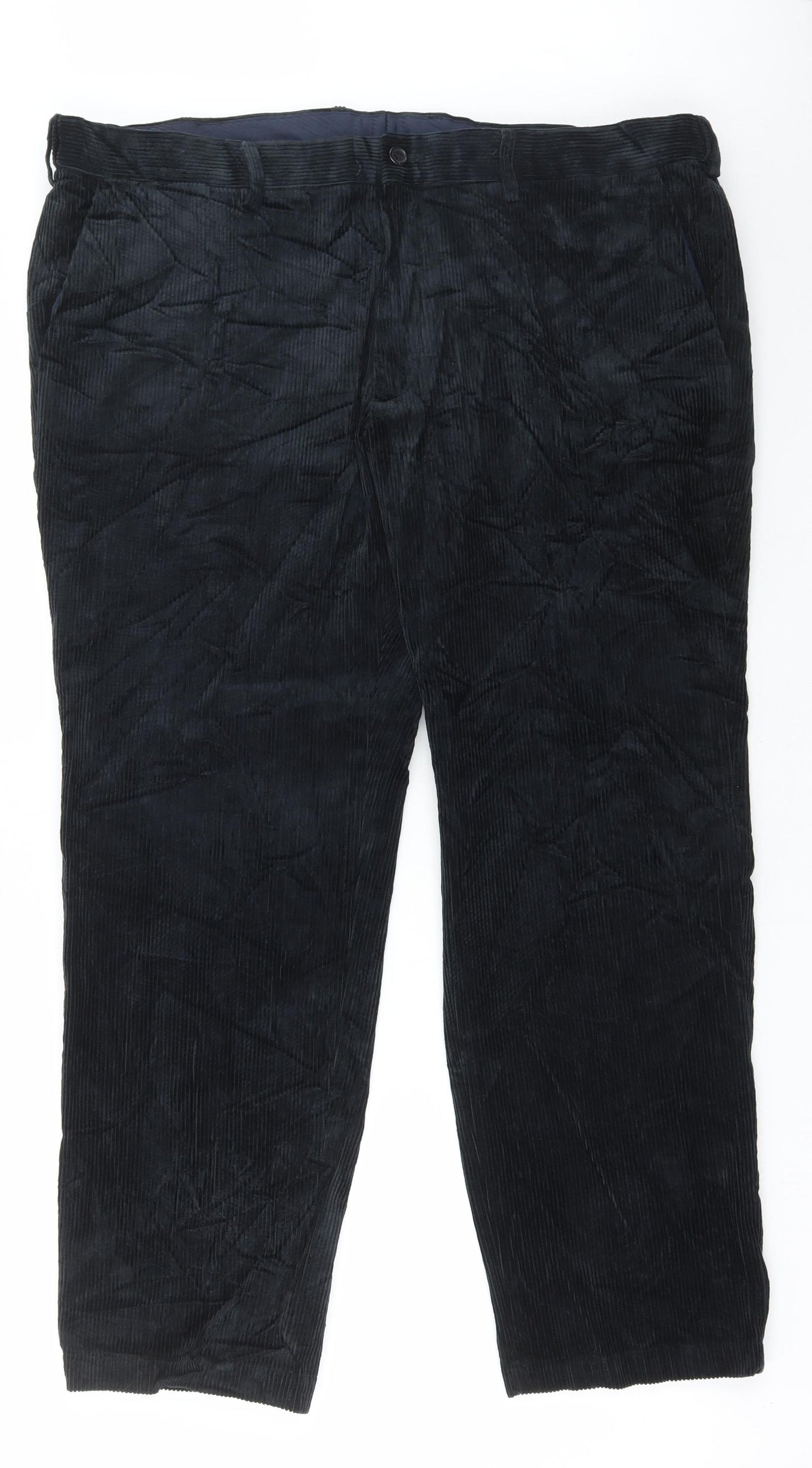 Marks and Spencer Mens Blue Cotton Trousers Size 42 in L29 in Regular Button