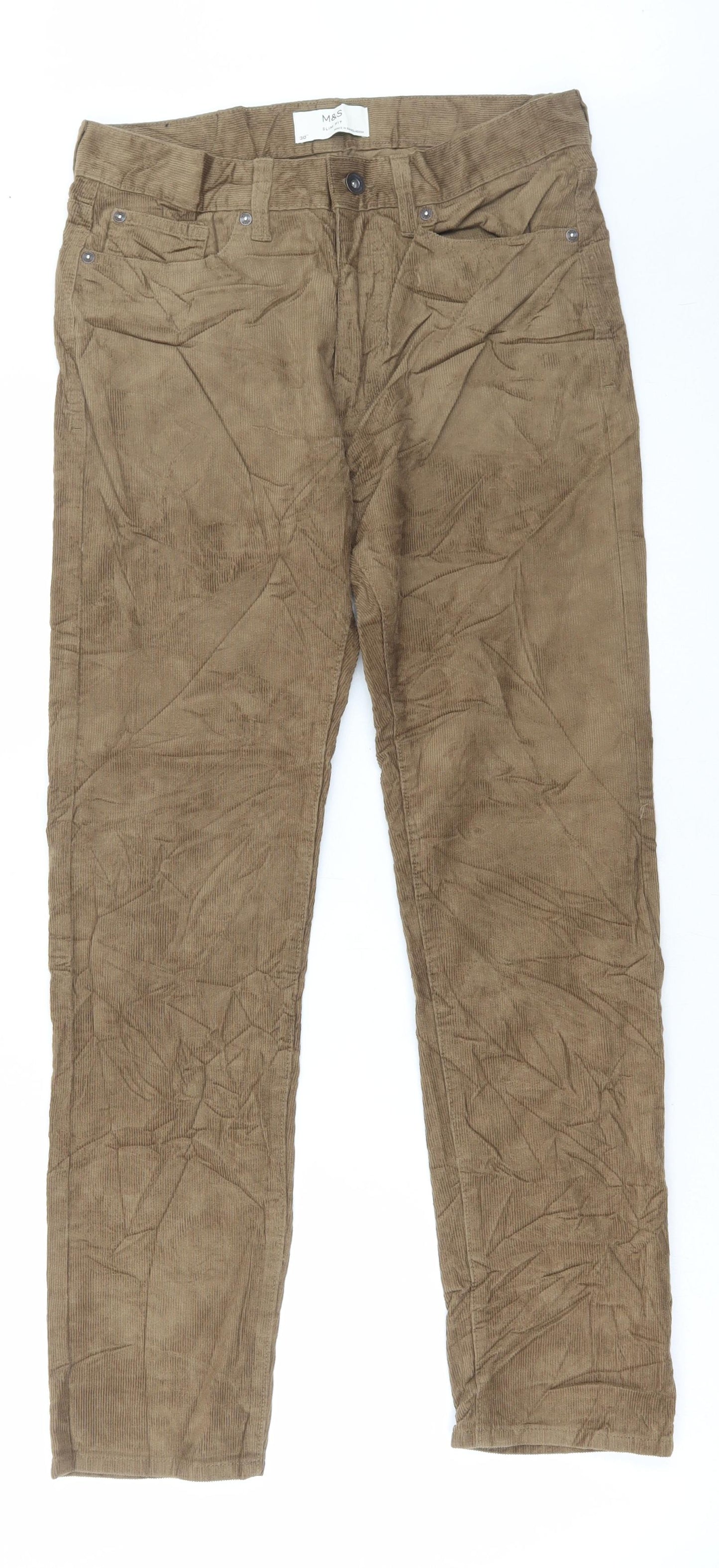 Marks and Spencer Mens Beige Cotton Trousers Size 30 in L30 in Regular Button