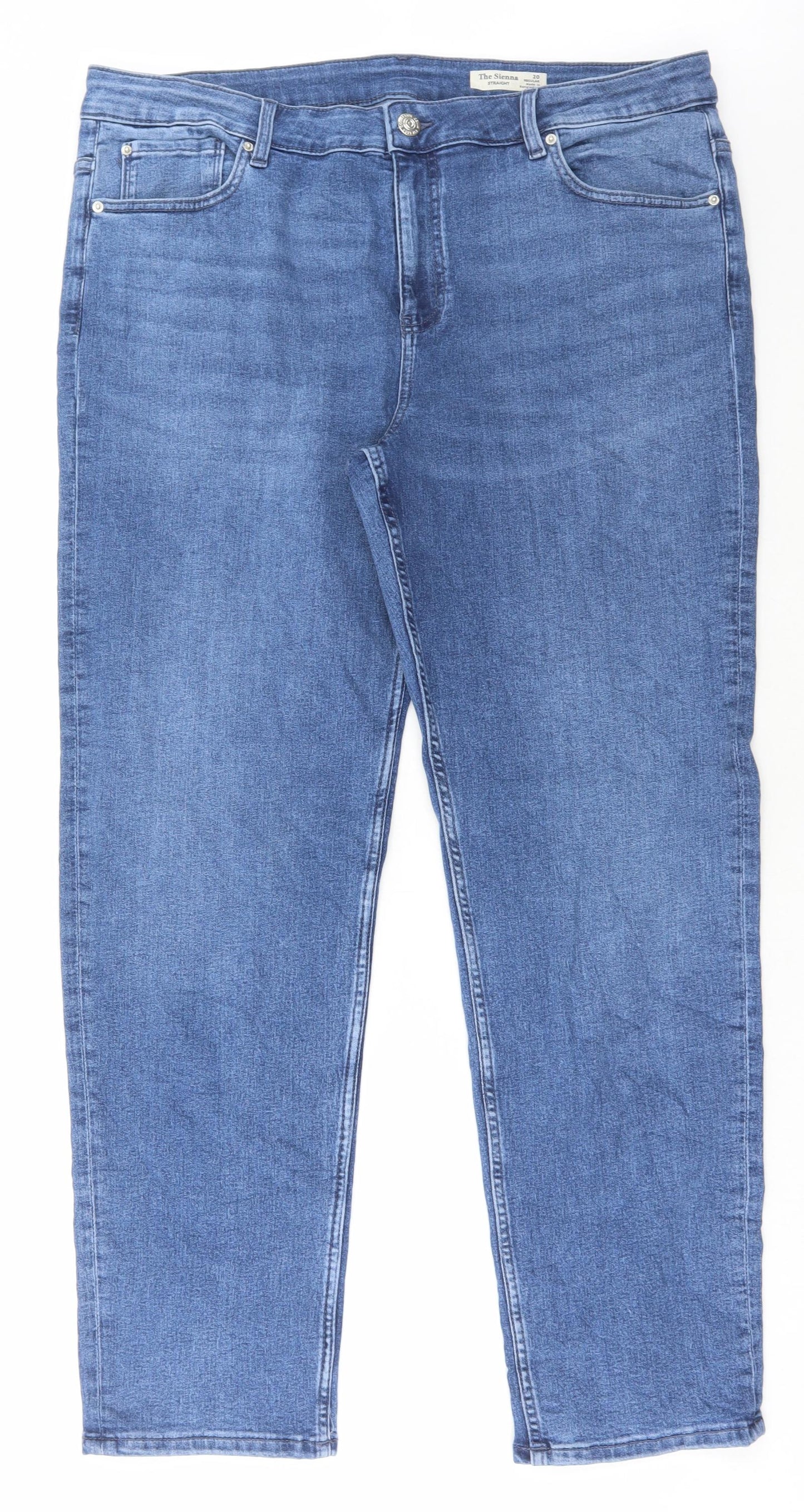 Marks and Spencer Womens Blue Cotton Straight Jeans Size 20 L30 in Regular Button