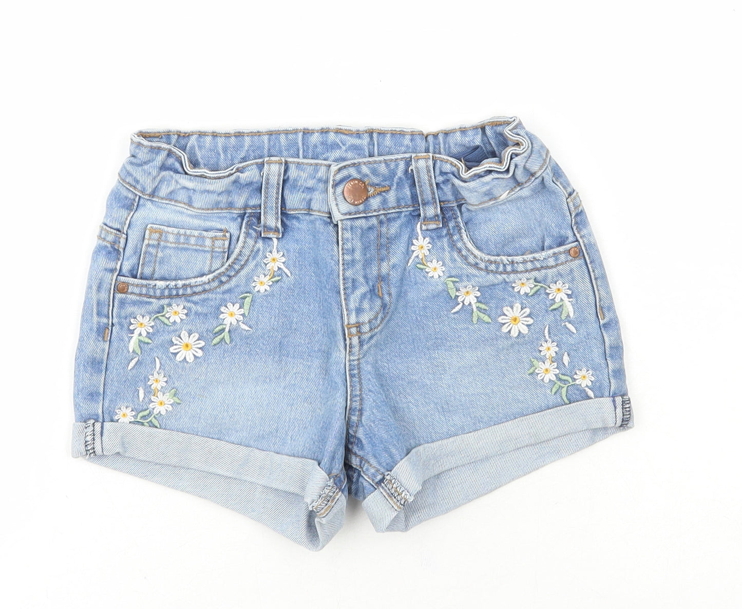 Denim & Co. Girls Blue Floral Cotton Bermuda Shorts Size 7-8 Years Regular