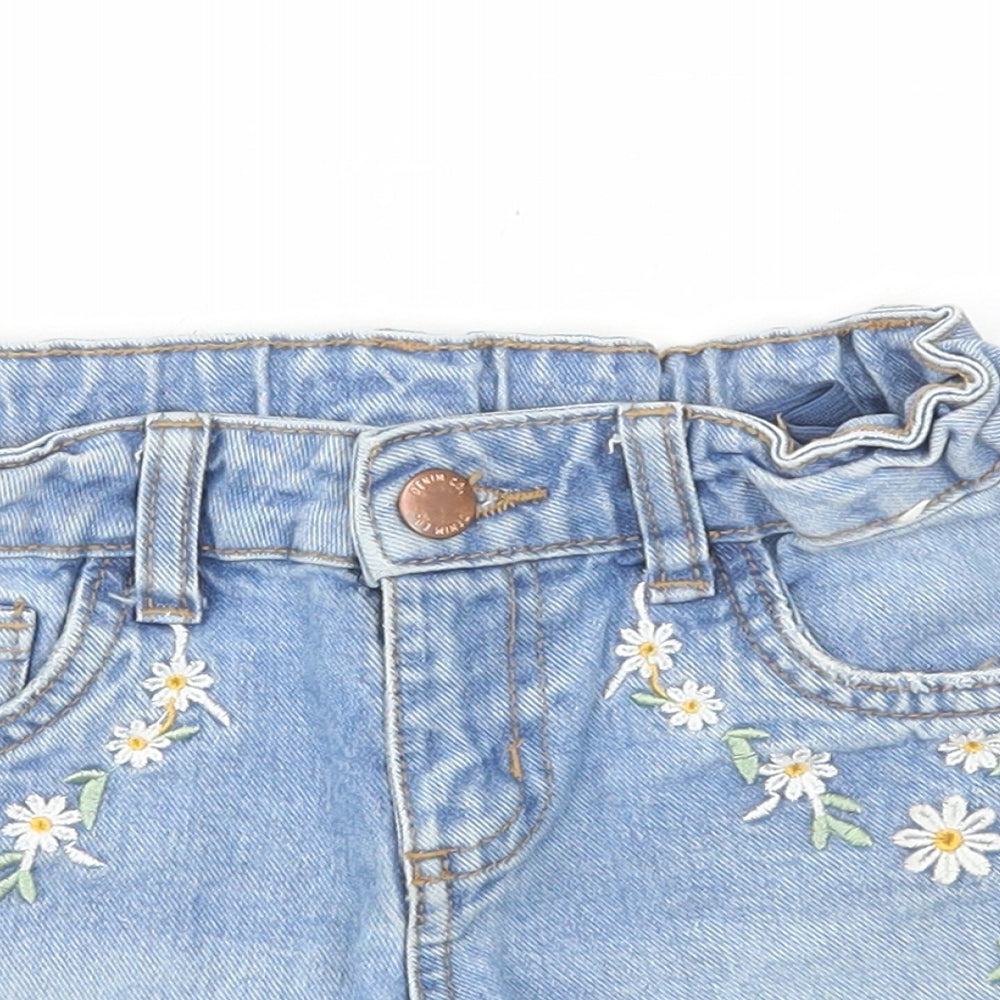 Denim & Co. Girls Blue Floral Cotton Bermuda Shorts Size 7-8 Years Regular