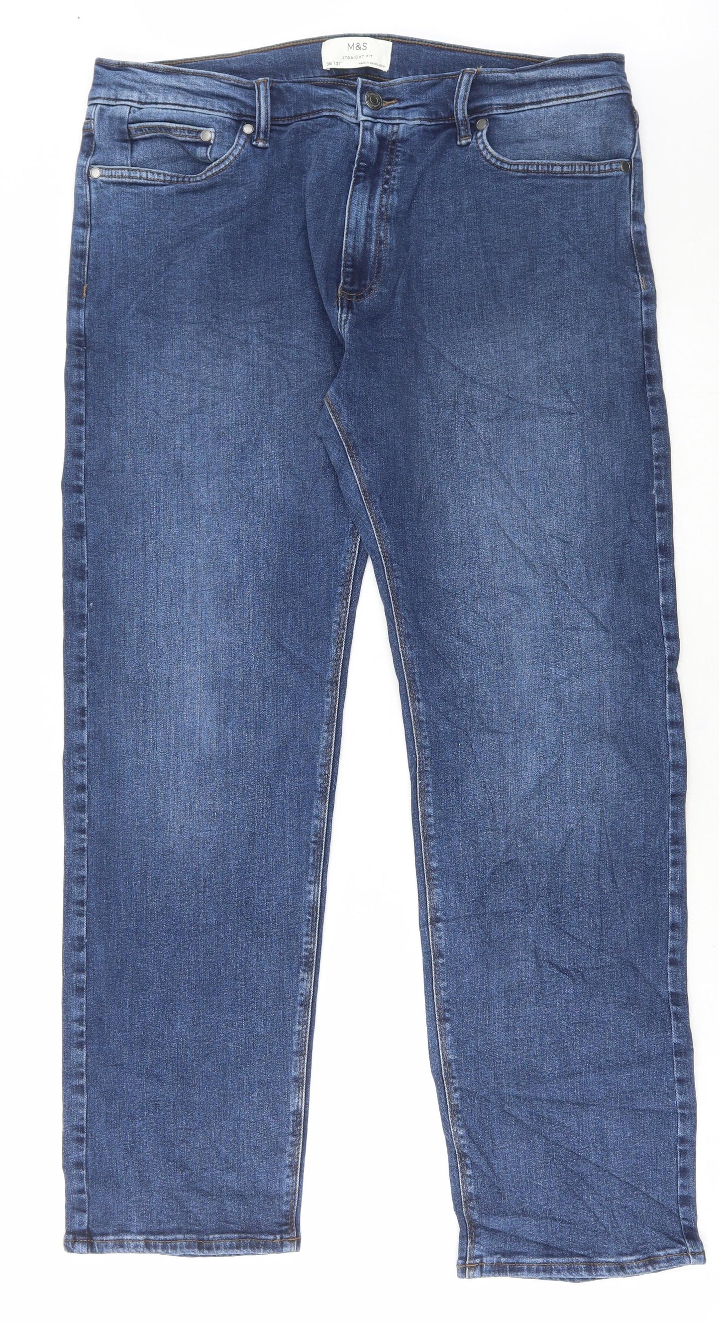 Marks and Spencer Womens Blue Cotton Straight Jeans Size 36 in L31 in Regular Button