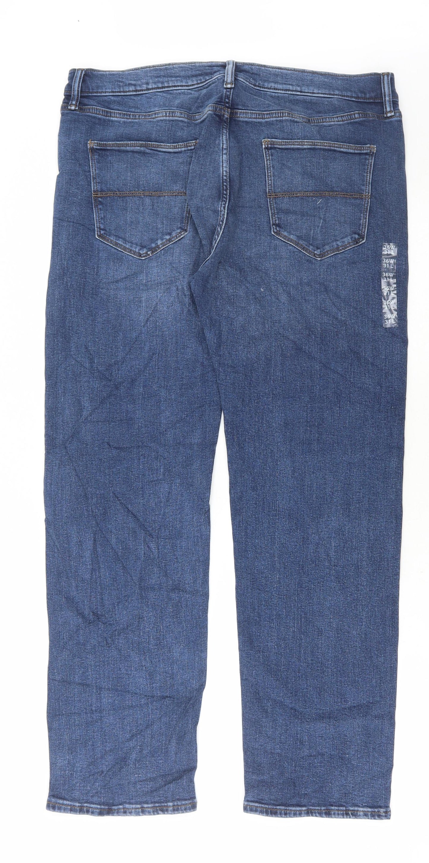 Marks and Spencer Womens Blue Cotton Straight Jeans Size 36 in L31 in Regular Button