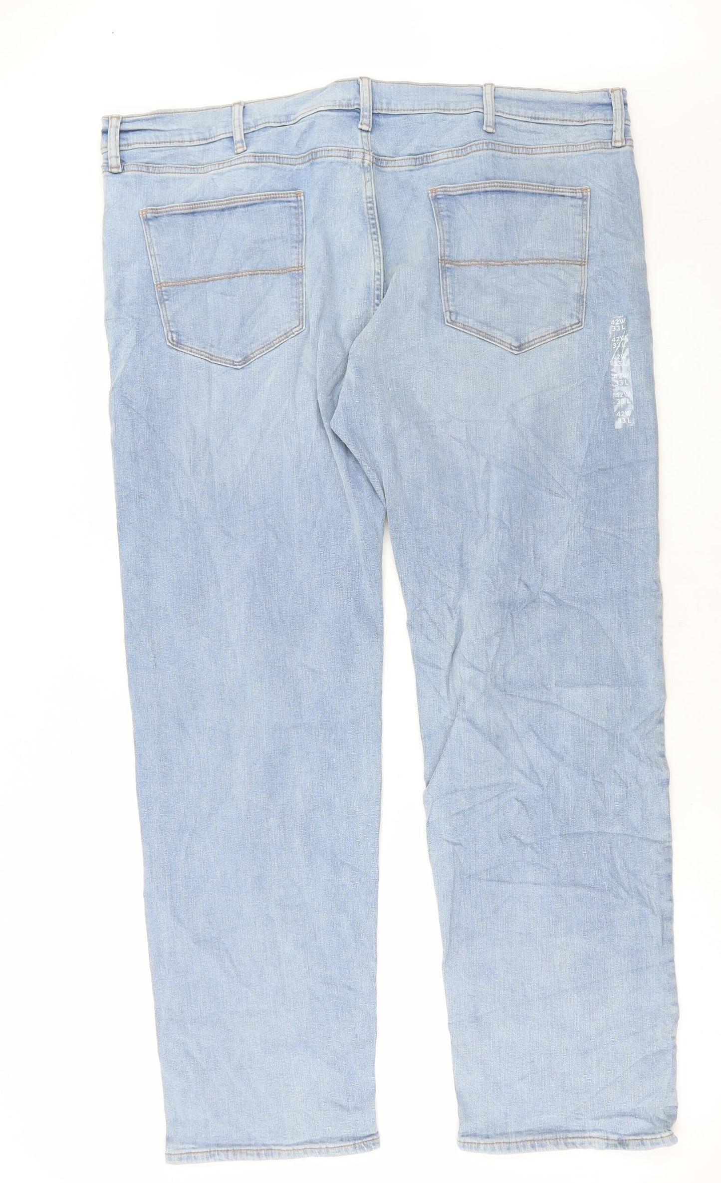 Marks and Spencer Mens Blue Cotton Straight Jeans Size 42 in L33 in Regular Button