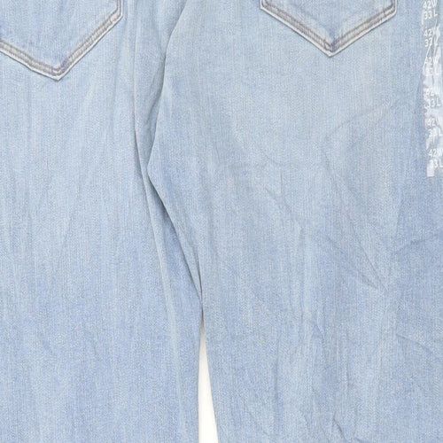 Marks and Spencer Mens Blue Cotton Straight Jeans Size 42 in L33 in Regular Button