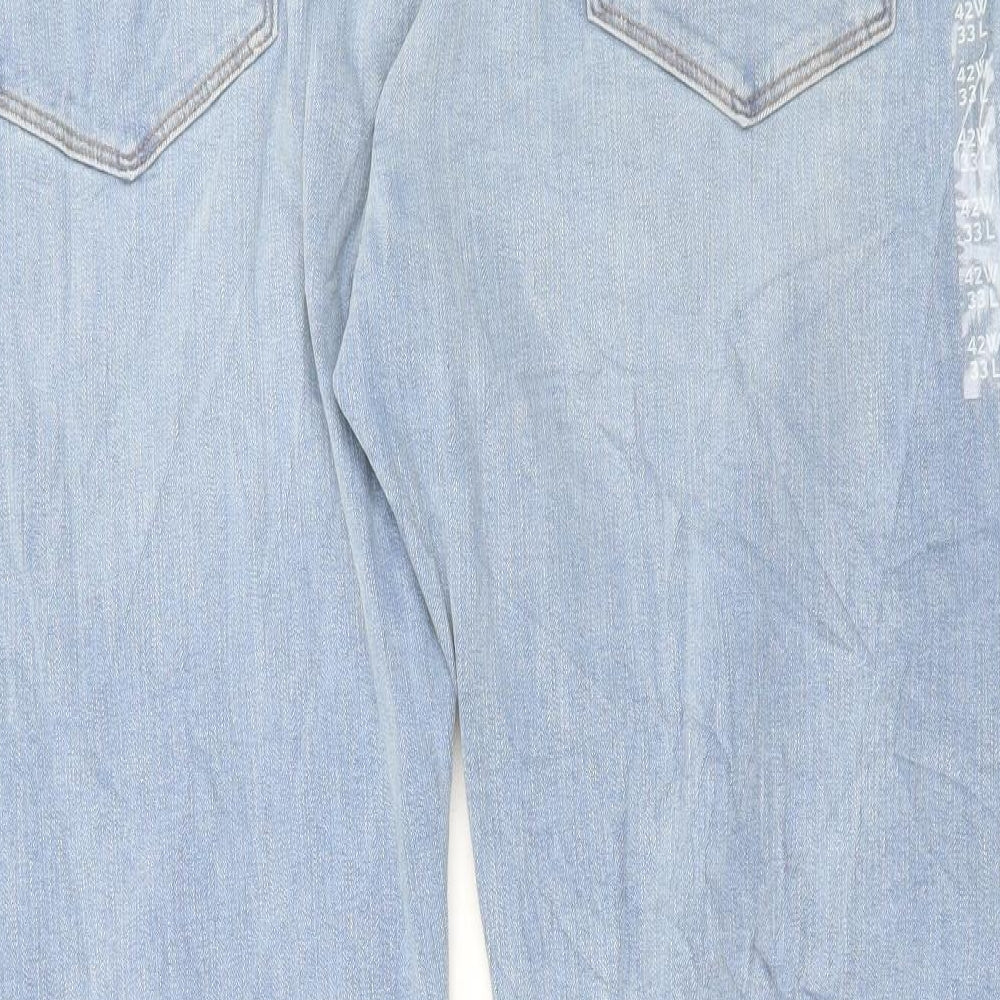 Marks and Spencer Mens Blue Cotton Straight Jeans Size 42 in L33 in Regular Button