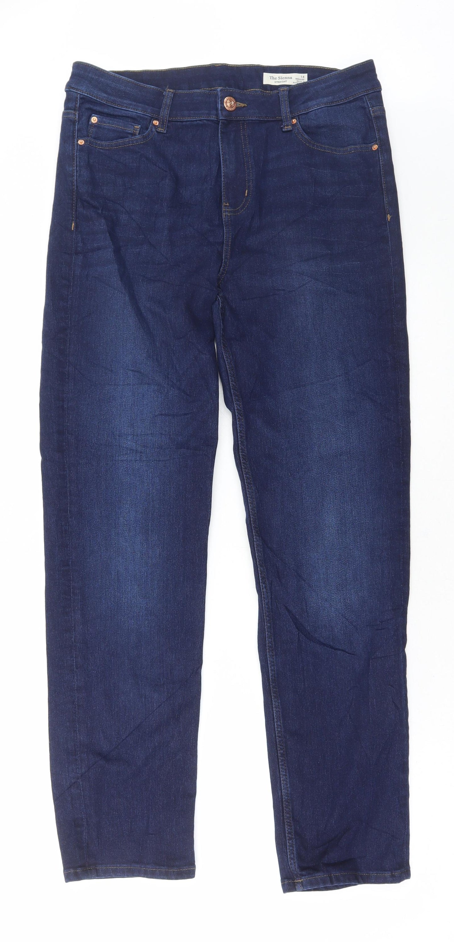 Marks and Spencer Womens Blue Cotton Straight Jeans Size 14 L30 in Regular Button