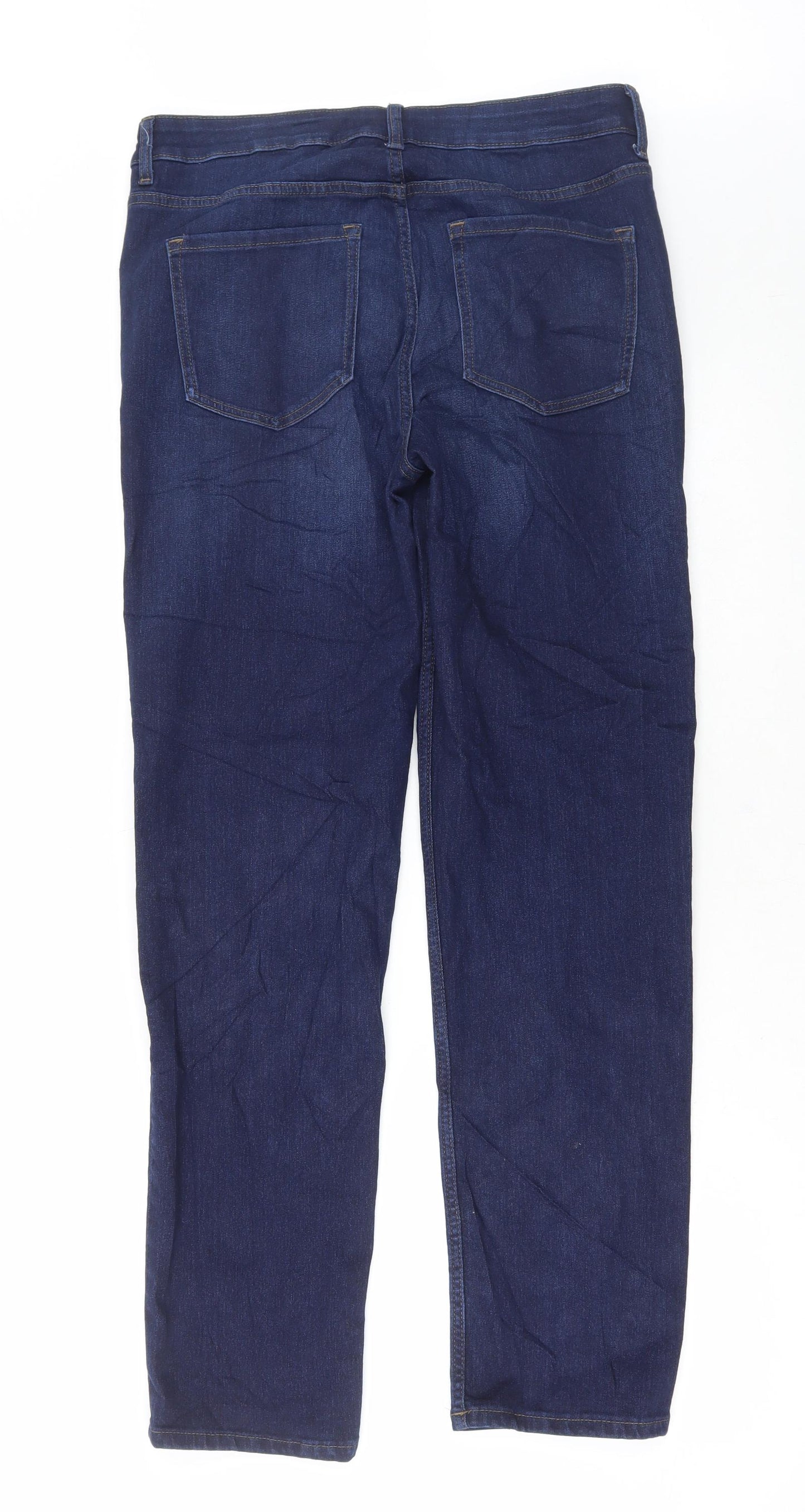 Marks and Spencer Womens Blue Cotton Straight Jeans Size 14 L30 in Regular Button