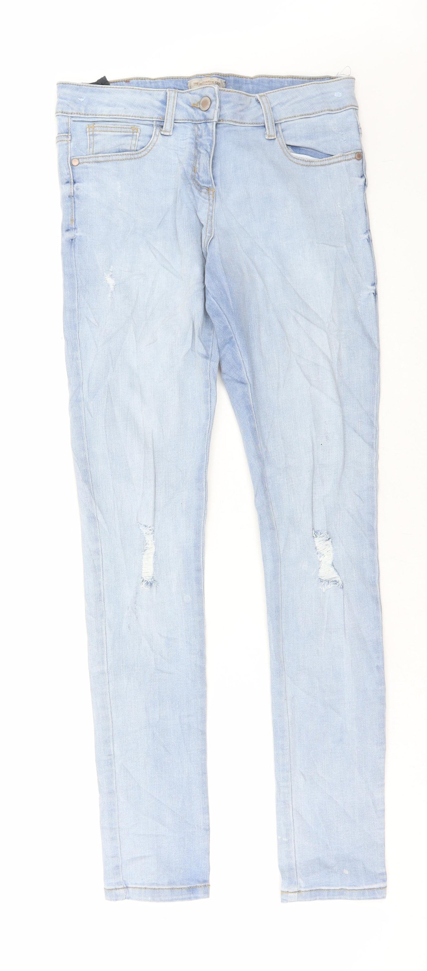 NEXT Girls Blue Cotton Skinny Jeans Size 14 Years Regular Button - Distressed Denim