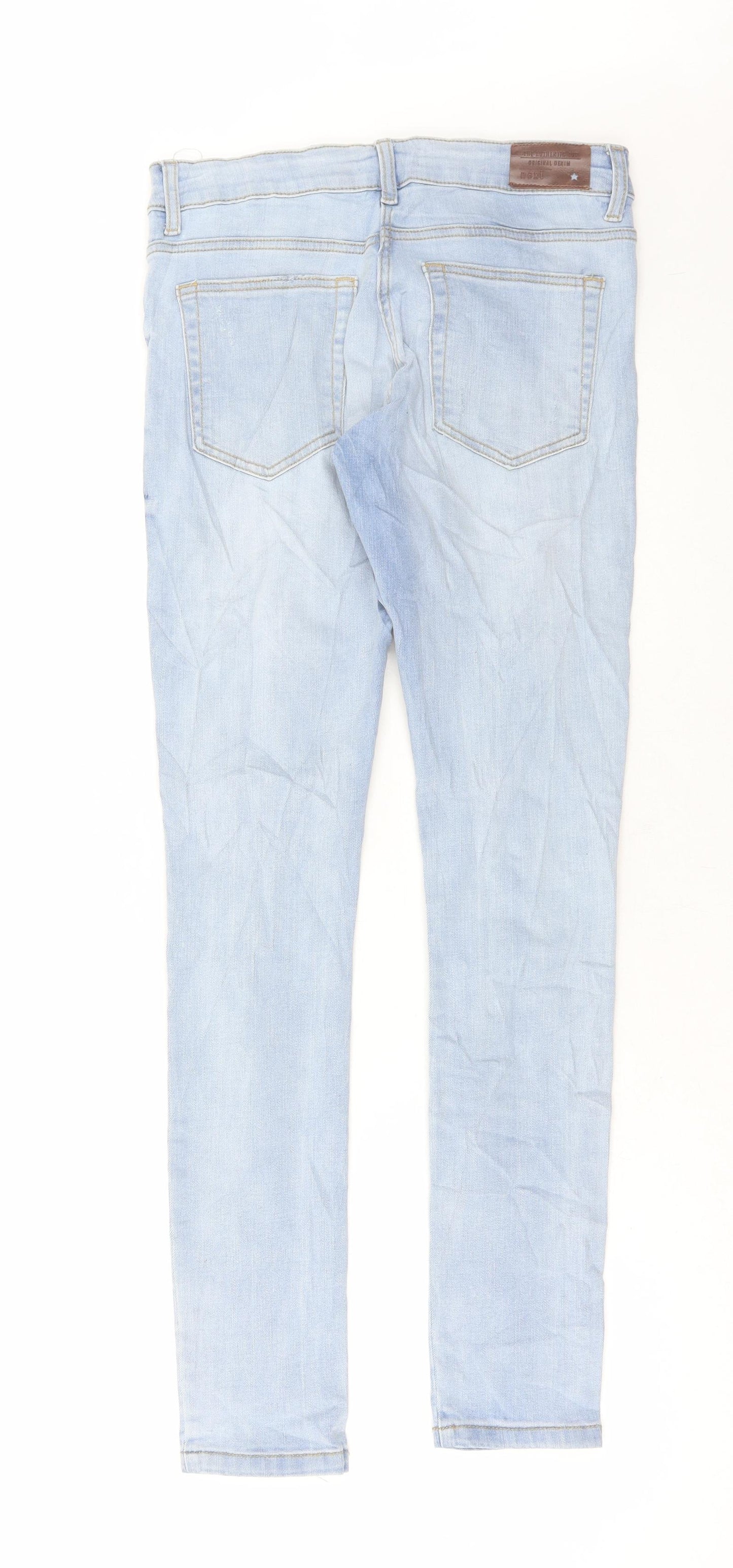 NEXT Girls Blue Cotton Skinny Jeans Size 14 Years Regular Button - Distressed Denim