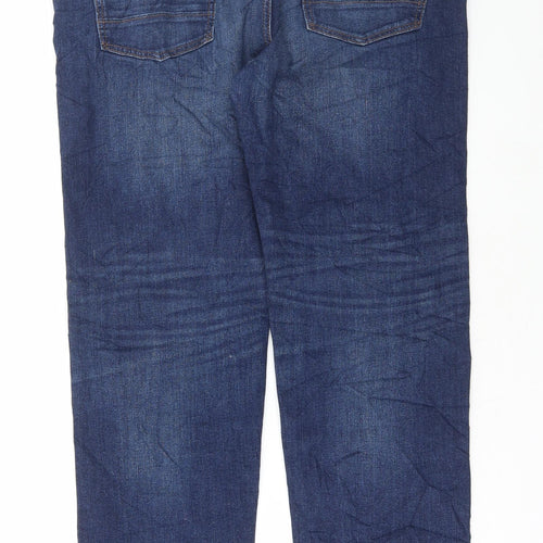 Marks and Spencer Mens Blue Cotton Straight Jeans Size 38 in L33 in Regular Button