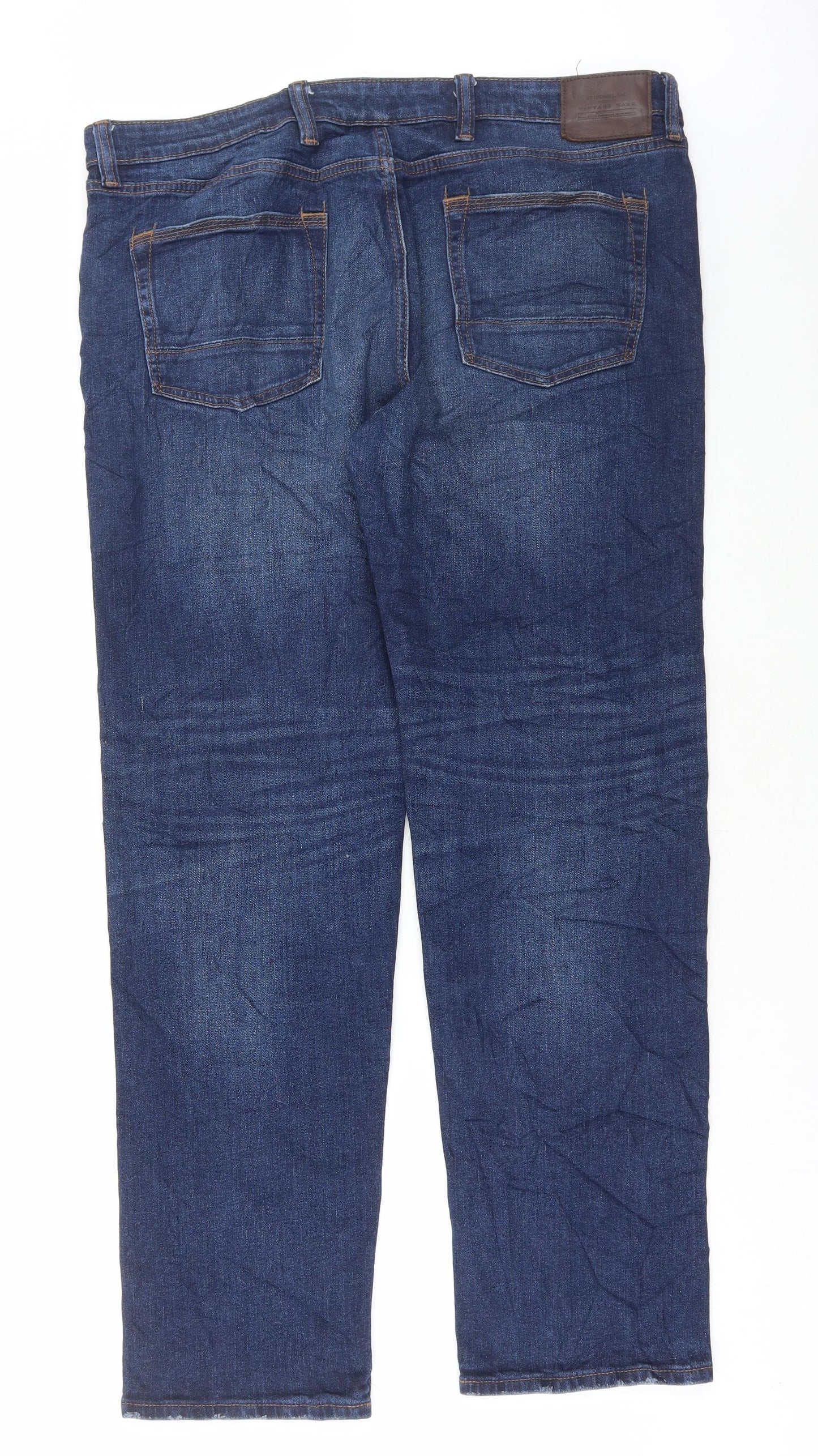 Marks and Spencer Mens Blue Cotton Straight Jeans Size 38 in L33 in Regular Button