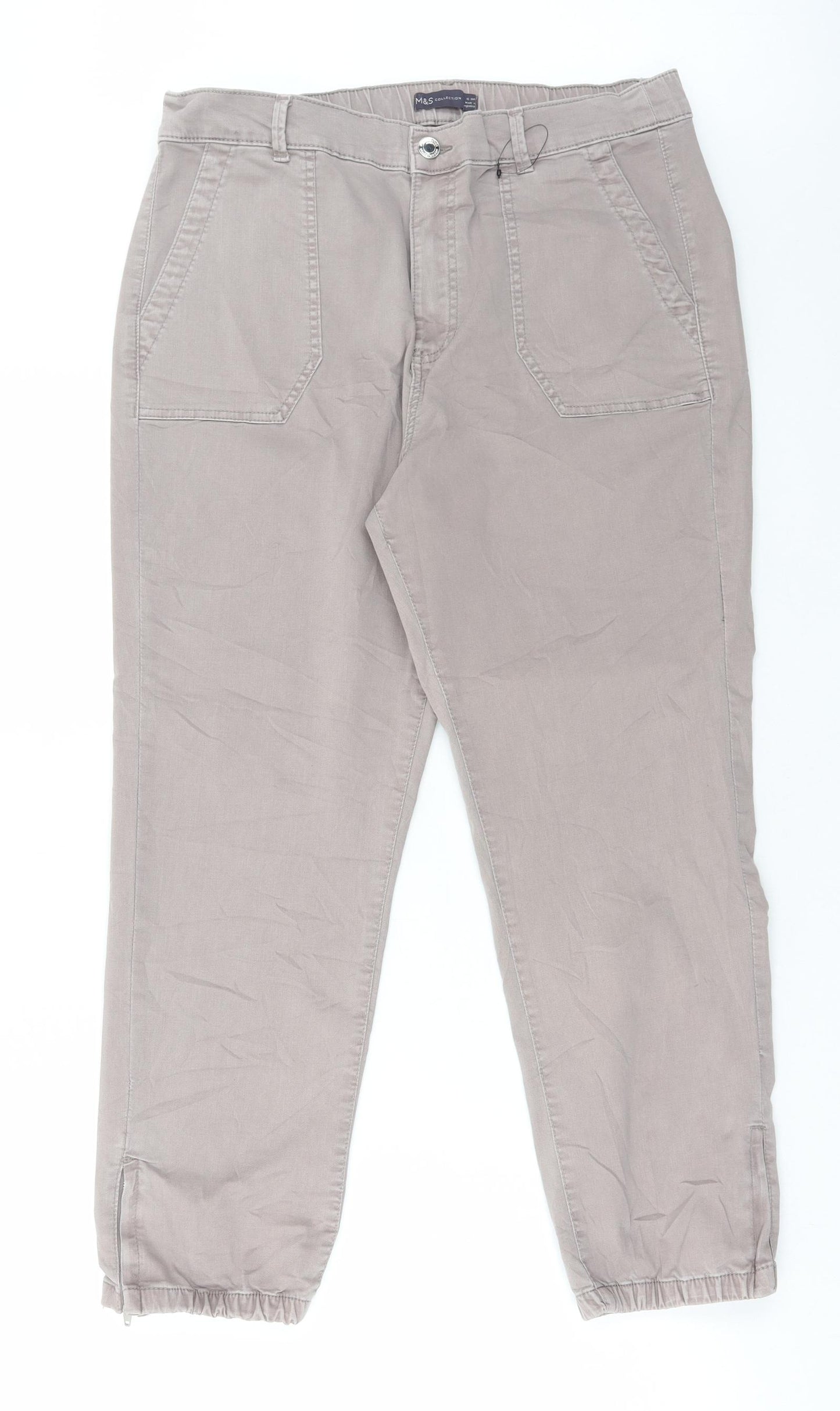 Marks and Spencer Womens Beige Cotton Cargo Trousers Size 16 L27 in Regular Button