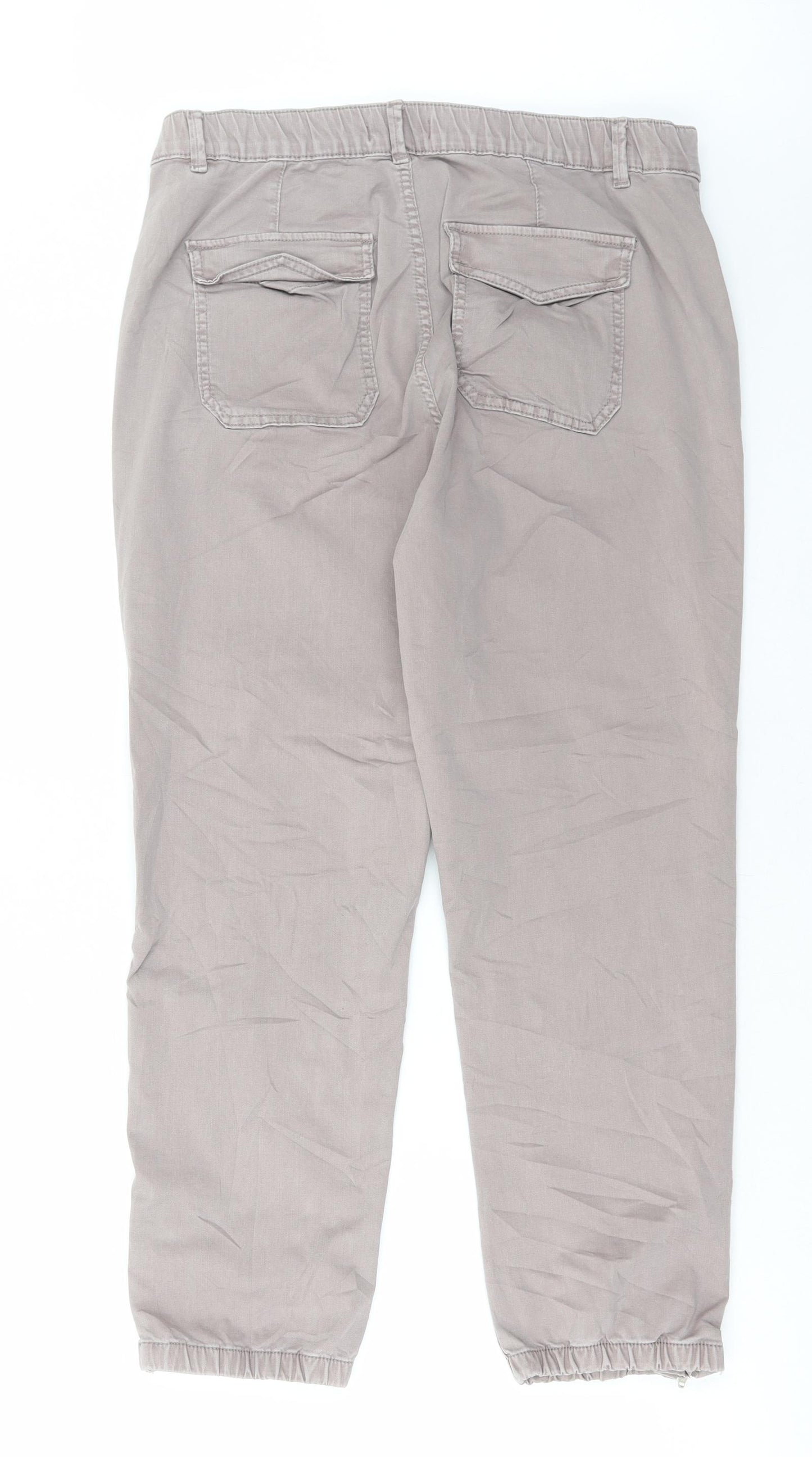 Marks and Spencer Womens Beige Cotton Cargo Trousers Size 16 L27 in Regular Button