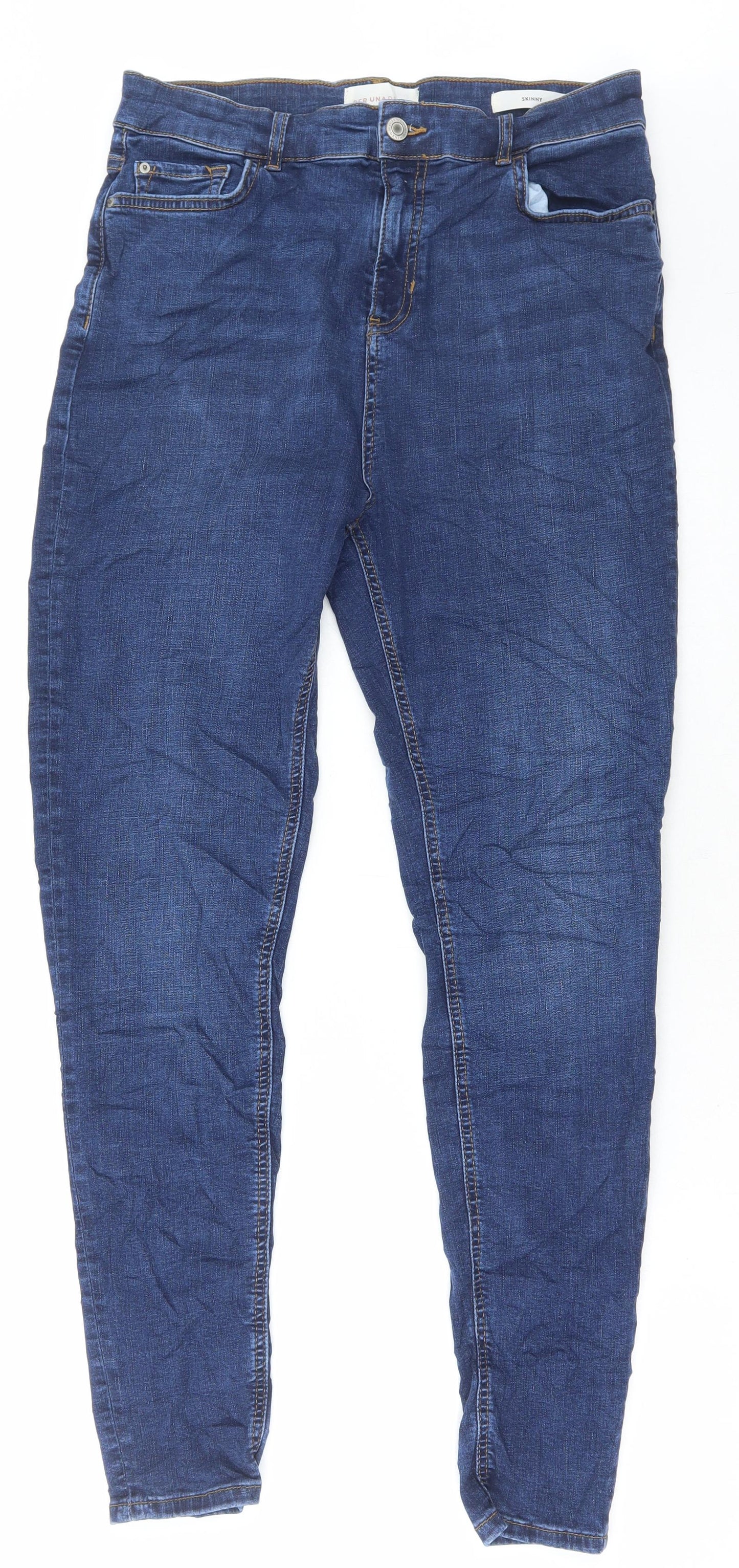 Marks and Spencer Womens Blue Cotton Skinny Jeans Size 14 L30 in Regular Button