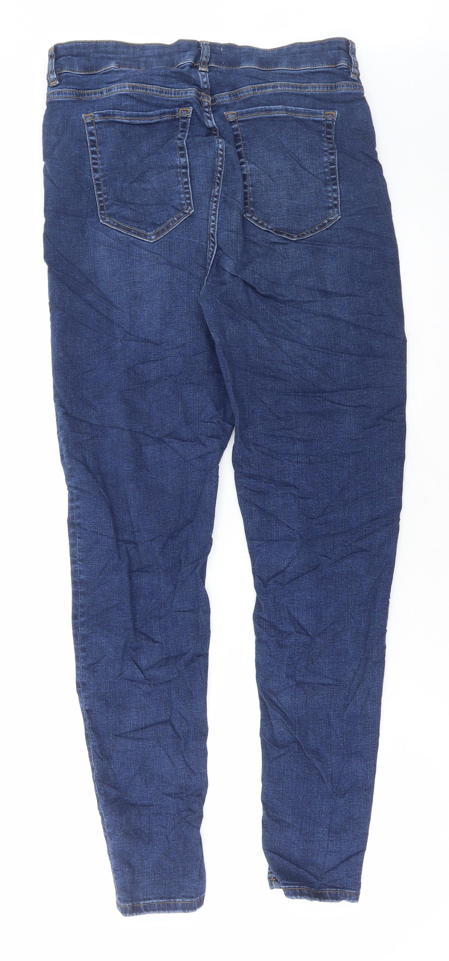 Marks and Spencer Womens Blue Cotton Skinny Jeans Size 14 L30 in Regular Button
