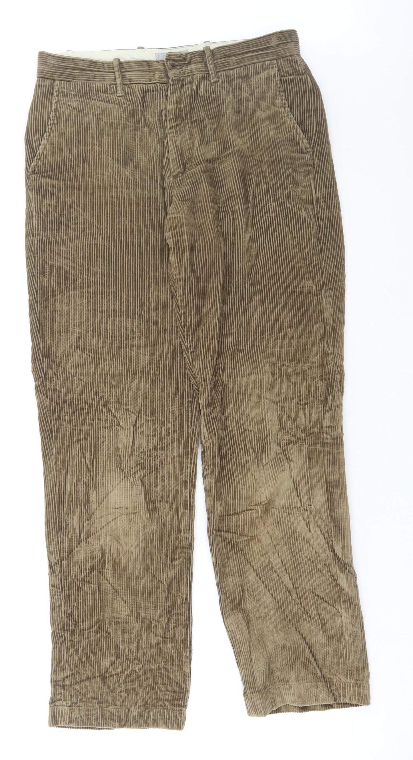 Marks and Spencer Mens Beige Cotton Trousers Size 30 in L31 in Regular Button