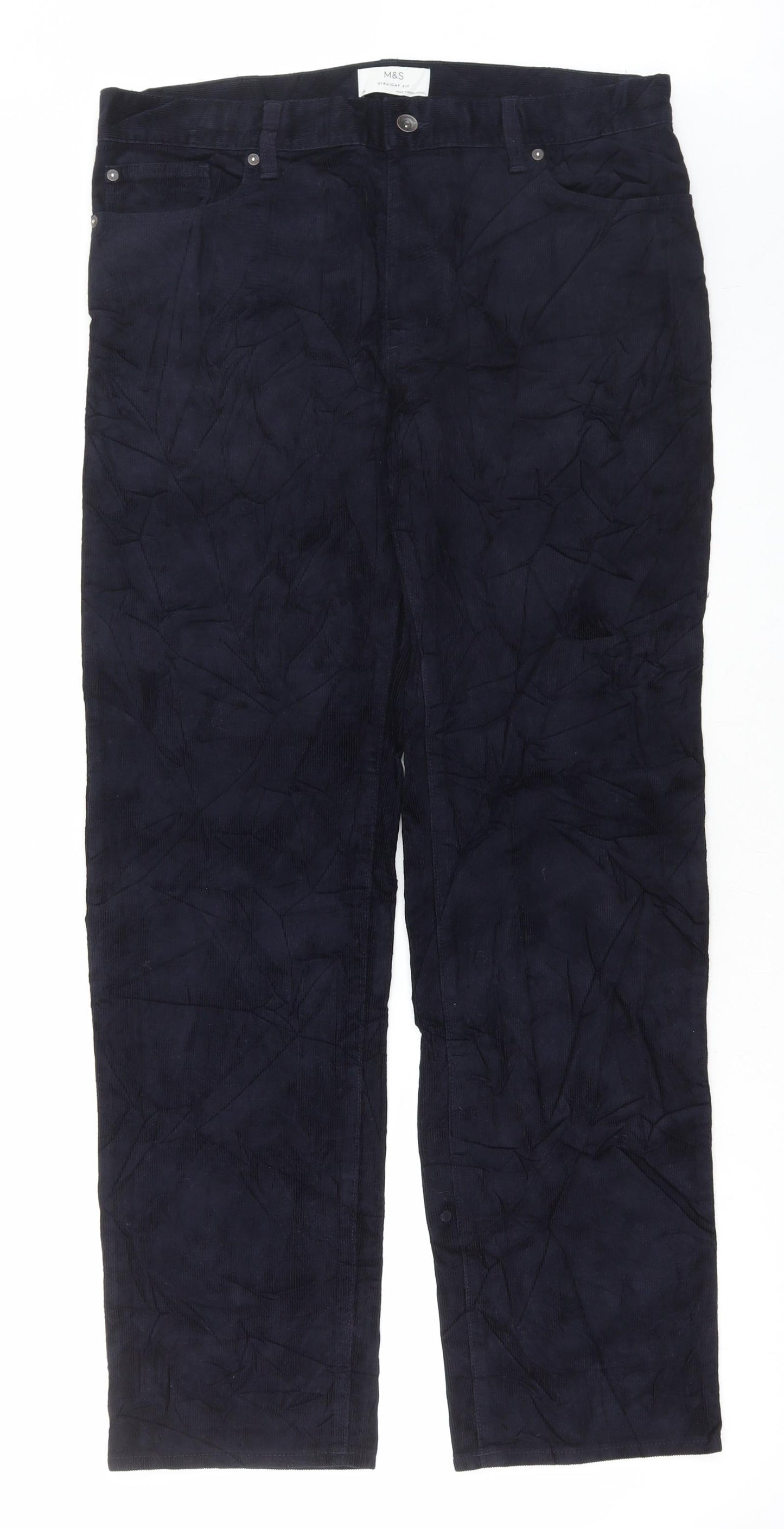 Marks and Spencer Mens Black Cotton Trousers Size 36 in L32 in Regular Button