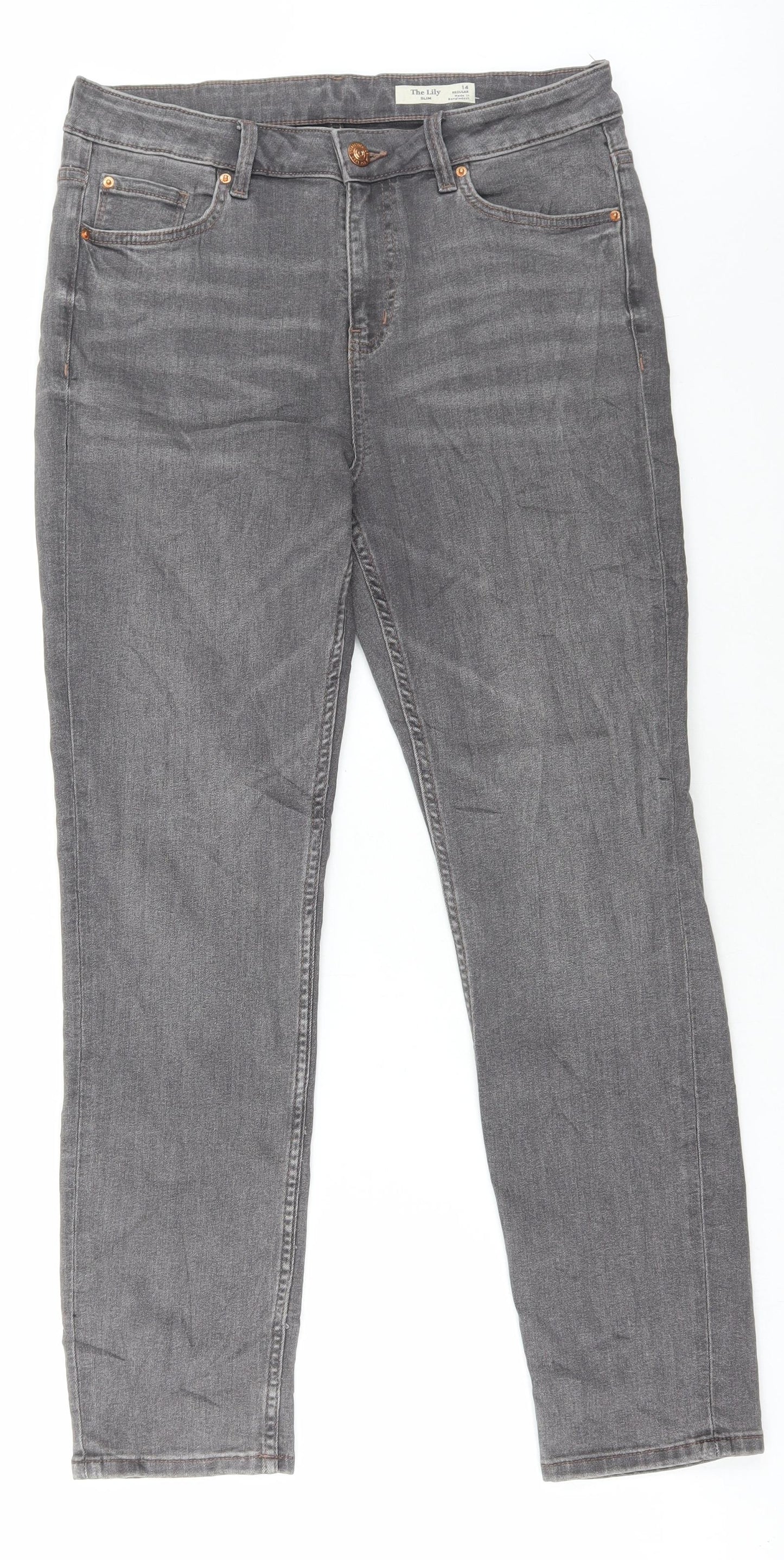 Marks and Spencer Womens Grey Cotton Skinny Jeans Size 14 L28 in Regular Button