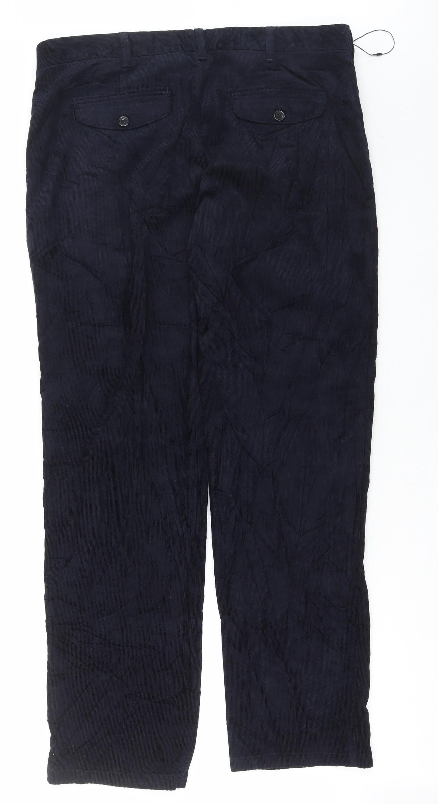 Marks and Spencer Mens Blue Cotton Trousers Size 38 in L33 in Regular Button