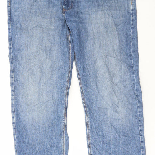 Marks and Spencer Mens Blue Cotton Straight Jeans Size 38 in L31 in Regular Button