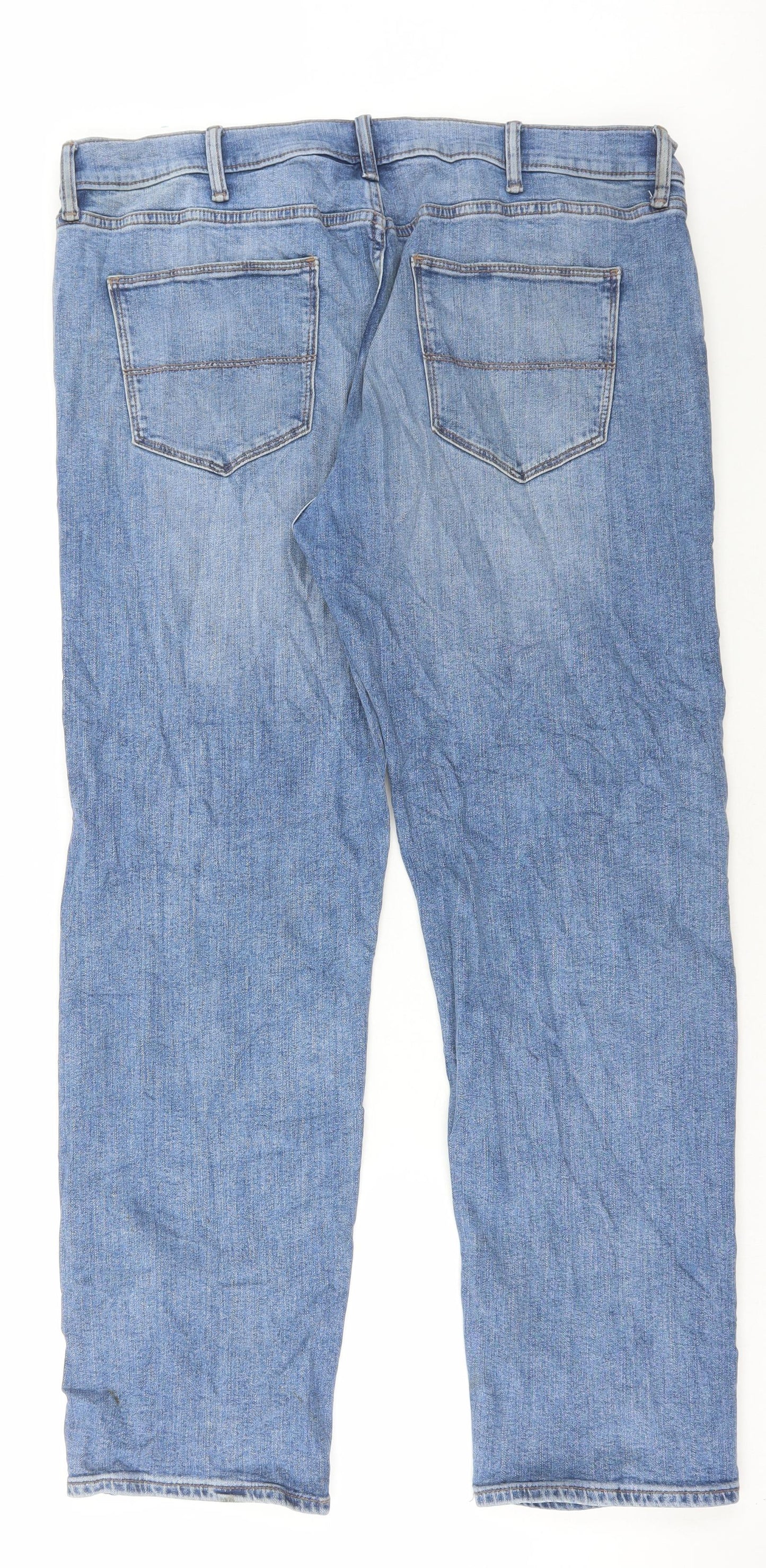 Marks and Spencer Mens Blue Cotton Straight Jeans Size 38 in L31 in Regular Button