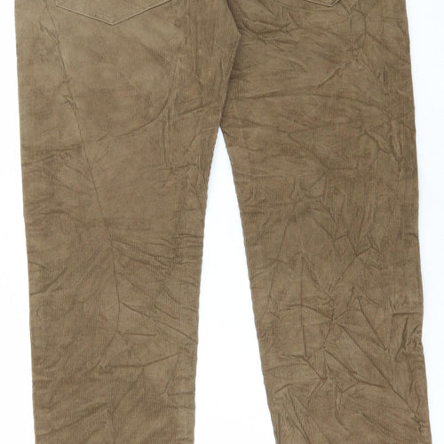 Marks and Spencer Mens Brown Cotton Trousers Size 30 in L32 in Regular Button