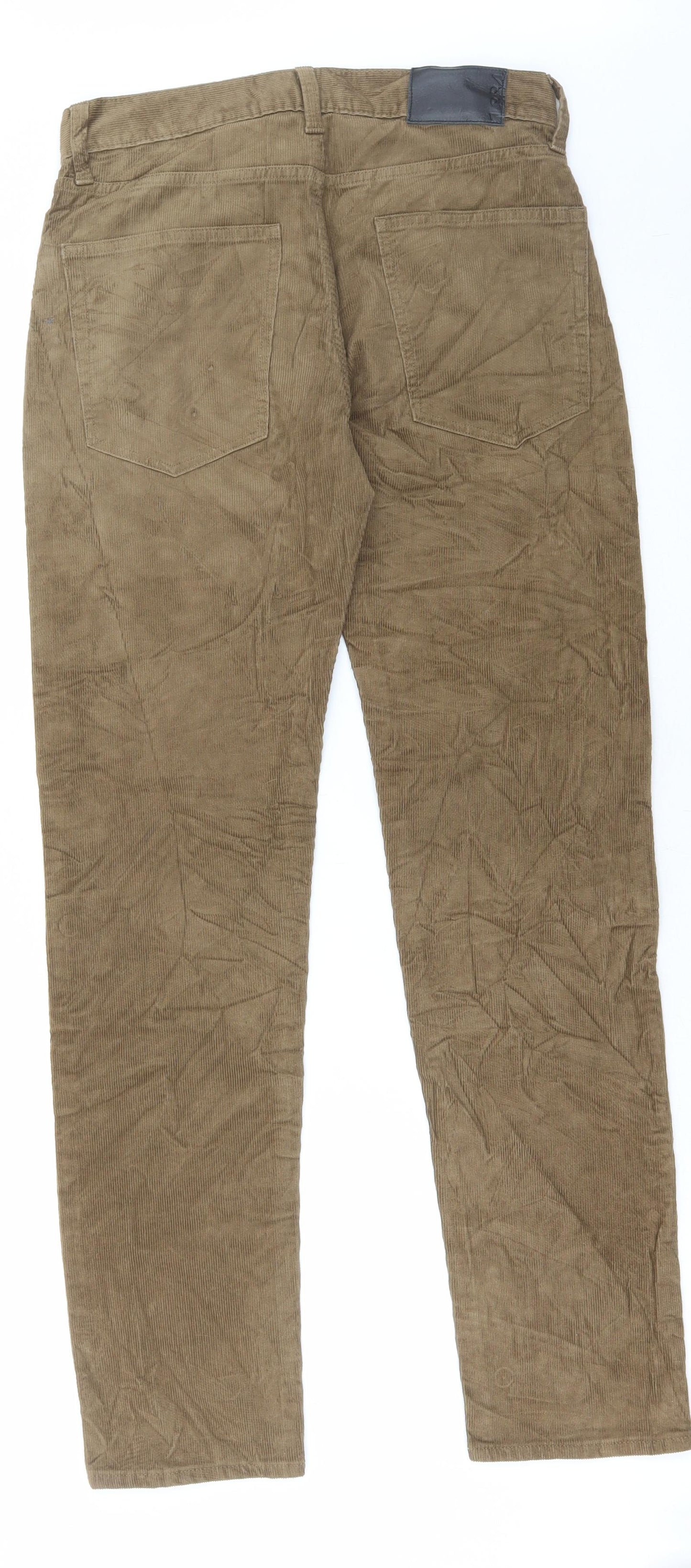 Marks and Spencer Mens Brown Cotton Trousers Size 30 in L32 in Regular Button