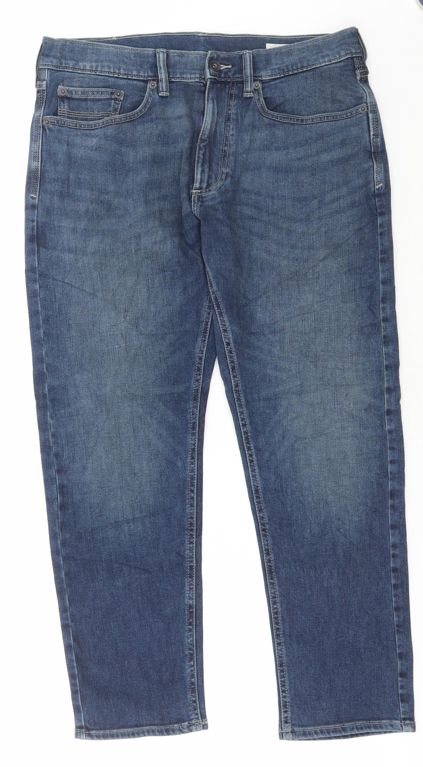 Marks and Spencer Mens Blue Cotton Straight Jeans Size 32 in L27 in Regular Button