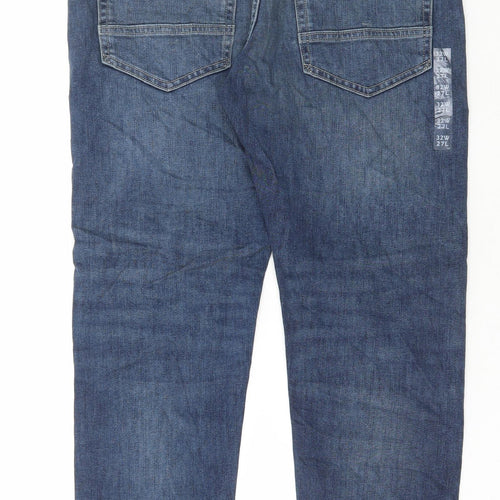 Marks and Spencer Mens Blue Cotton Straight Jeans Size 32 in L27 in Regular Button