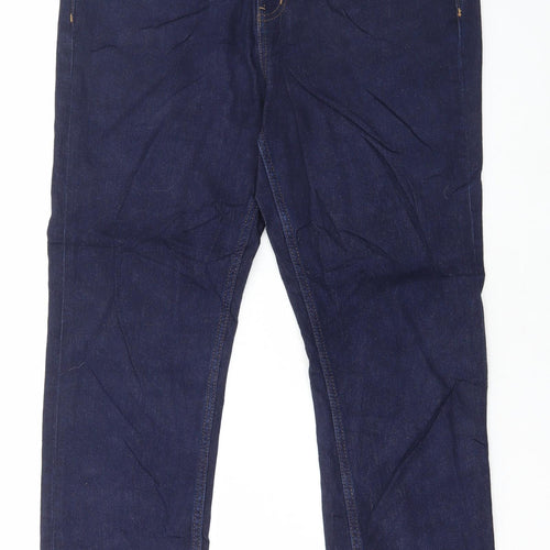 Marks and Spencer Womens Blue Cotton Straight Jeans Size 16 L29 in Slim Button