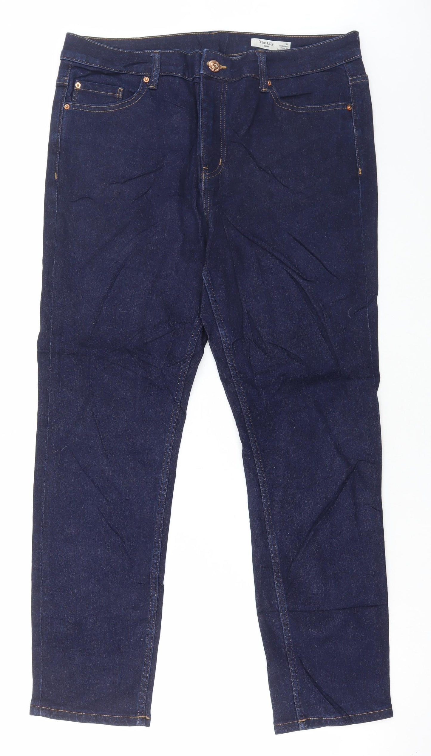 Marks and Spencer Womens Blue Cotton Straight Jeans Size 16 L29 in Slim Button