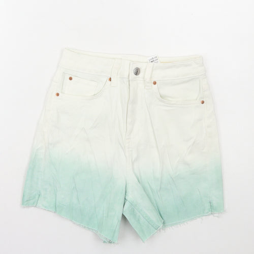 Marks and Spencer Womens Blue Cotton Hot Pants Shorts Size 6 L4 in Regular Button