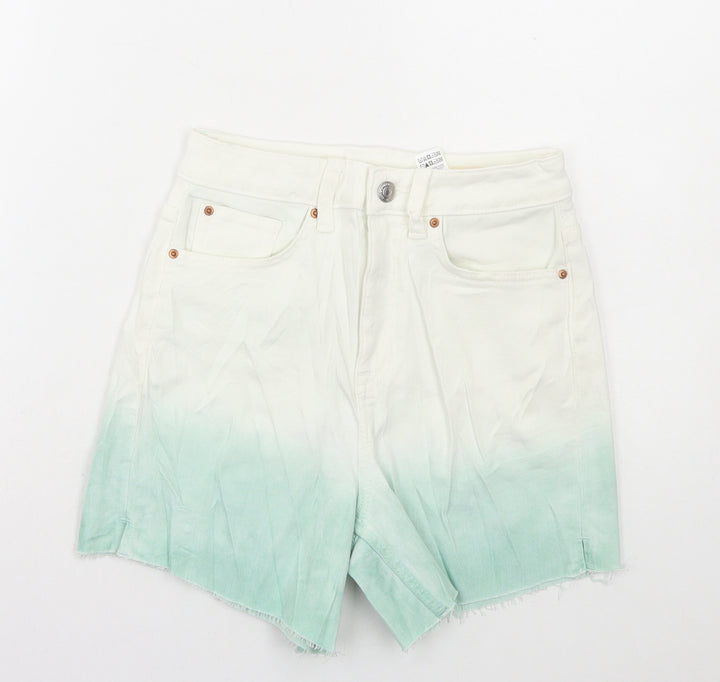 Marks and Spencer Womens Blue Cotton Hot Pants Shorts Size 6 L4 in Regular Button