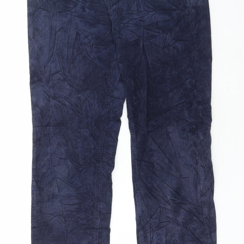 Marks and Spencer Womens Blue Cotton Trousers Size 12 L28 in Regular Button