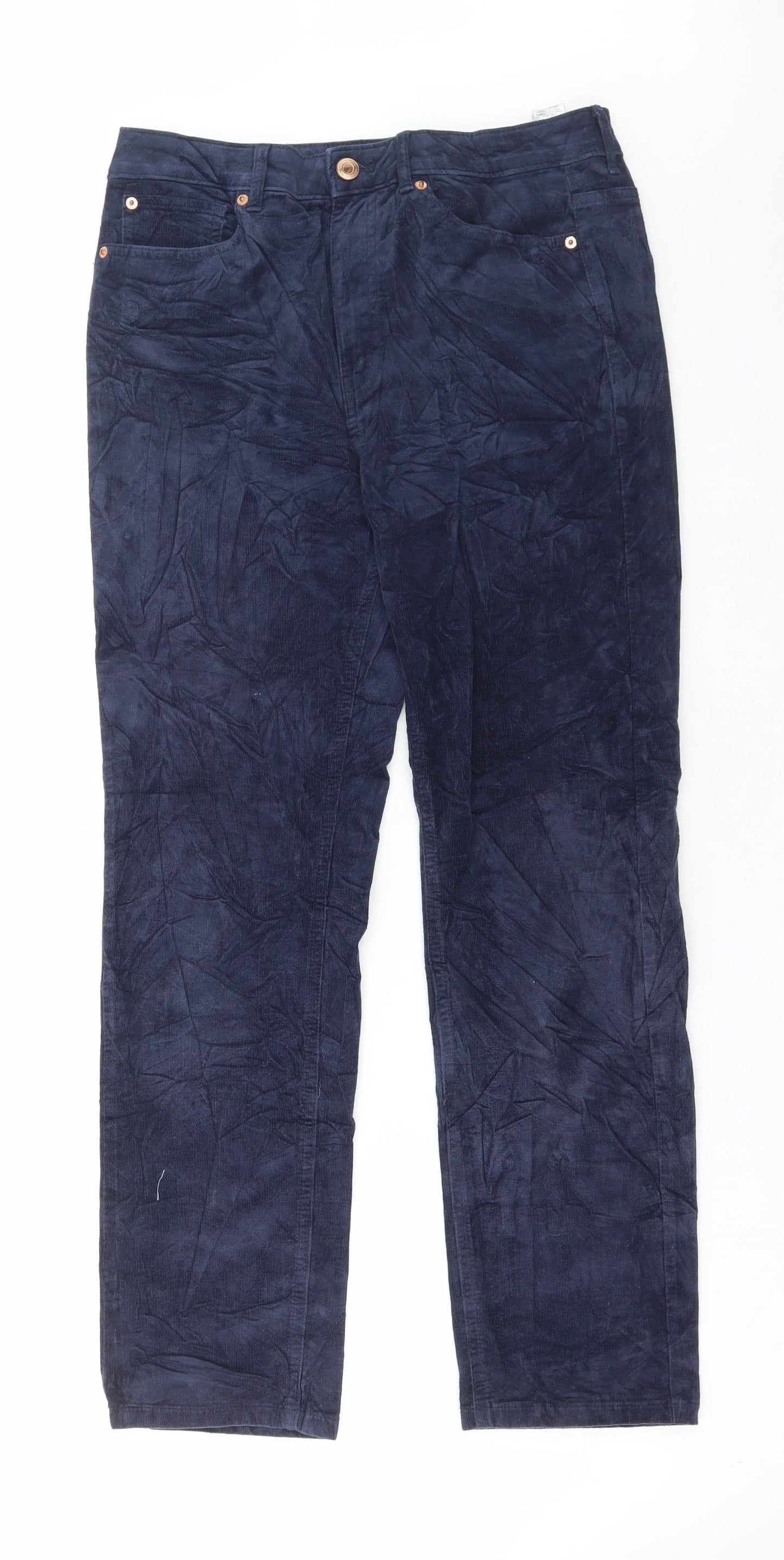 Marks and Spencer Womens Blue Cotton Trousers Size 12 L28 in Regular Button