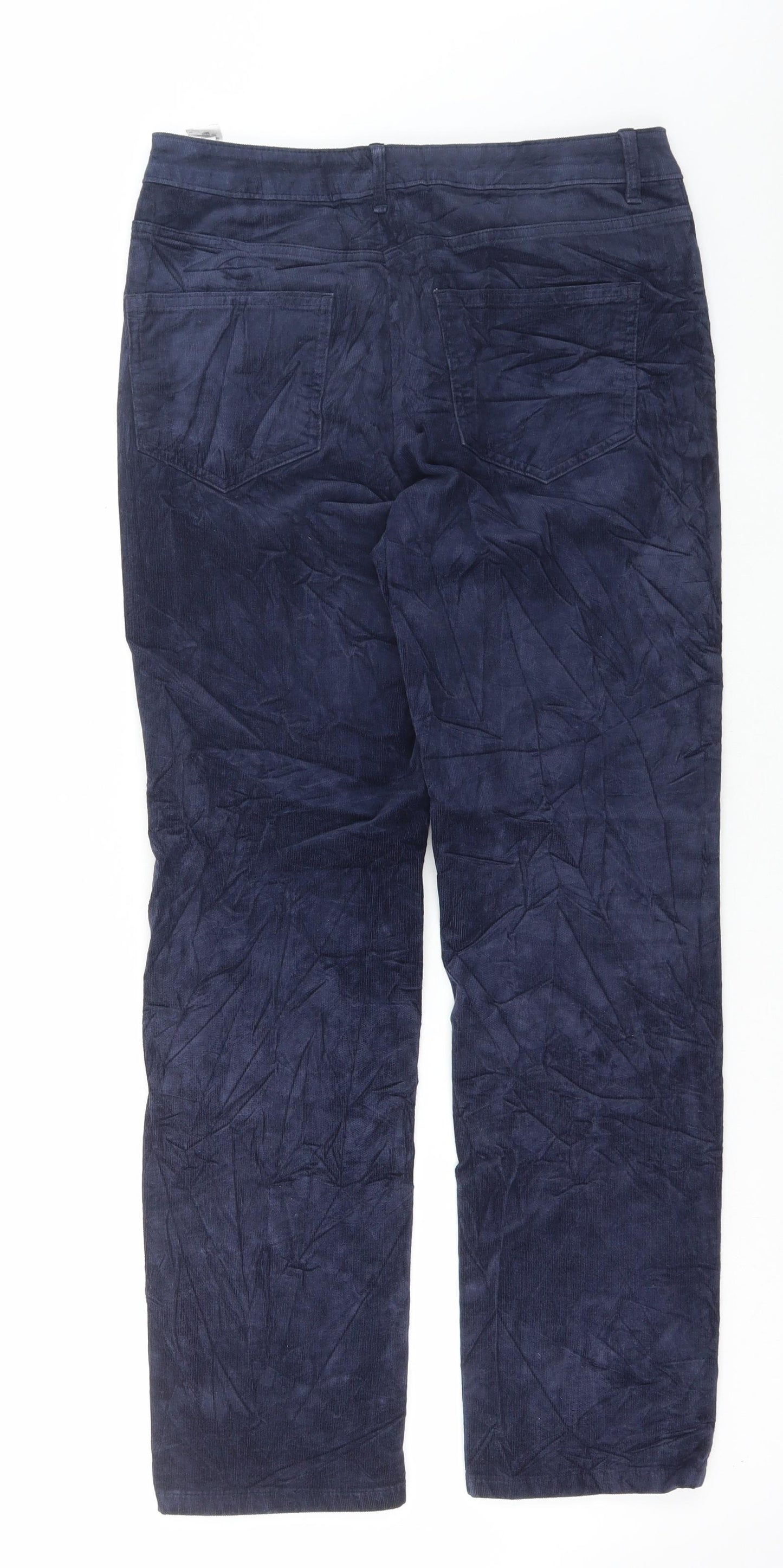 Marks and Spencer Womens Blue Cotton Trousers Size 12 L28 in Regular Button