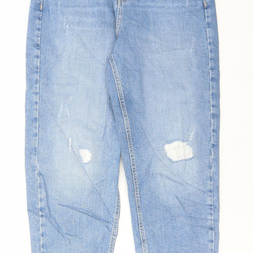 Marks and Spencer Womens Blue Cotton Mom Jeans Size 8 L28 in Regular Button