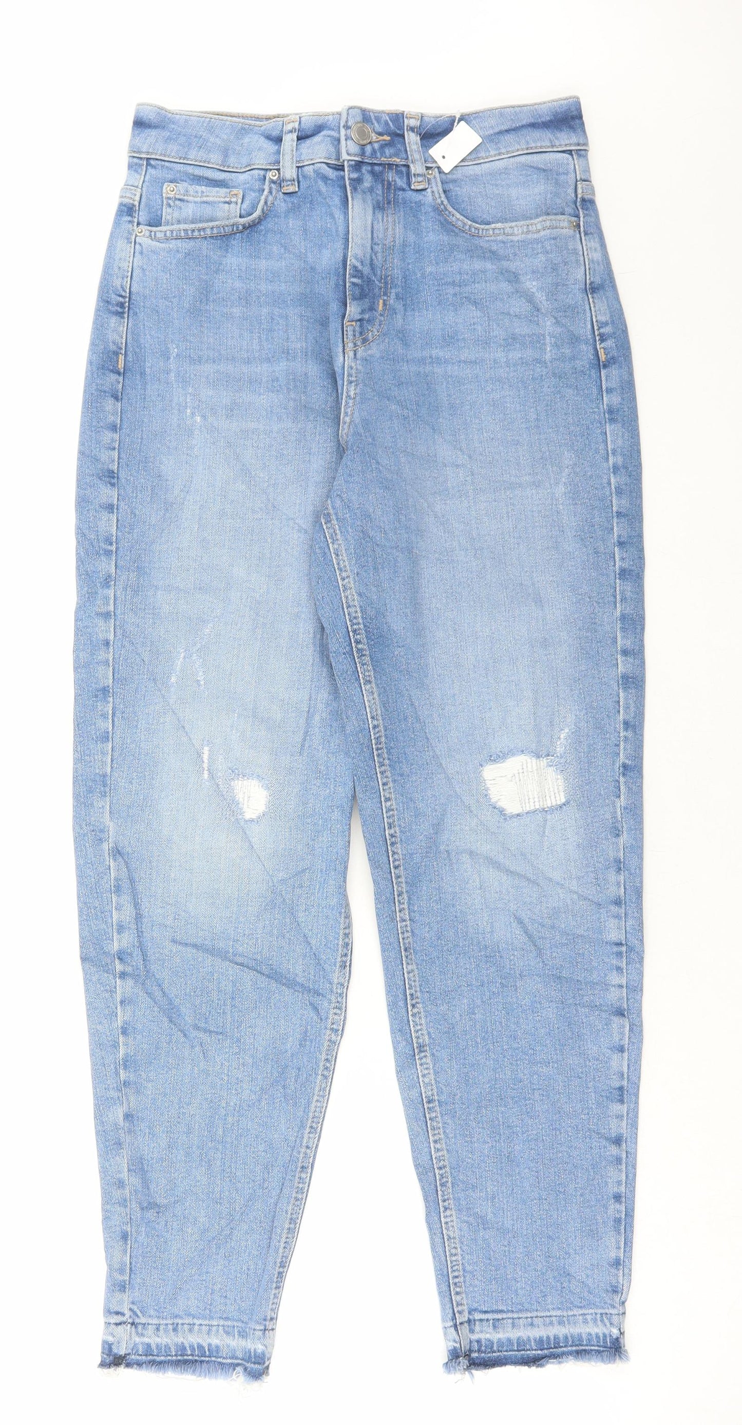 Marks and Spencer Womens Blue Cotton Mom Jeans Size 8 L28 in Regular Button