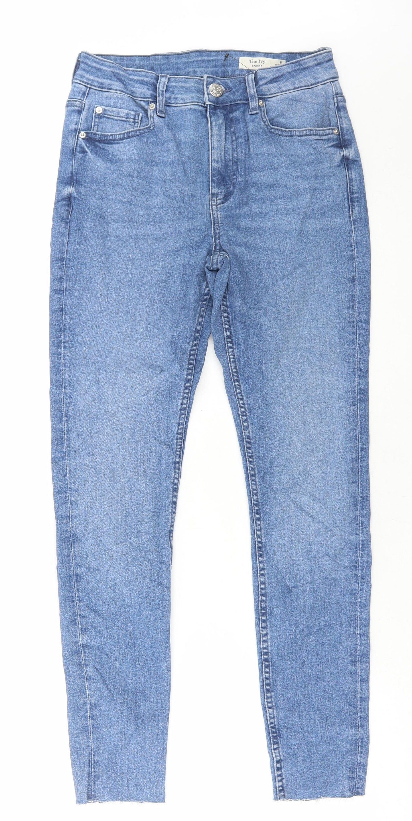 Marks and Spencer Womens Blue Cotton Skinny Jeans Size 8 L28 in Regular Button