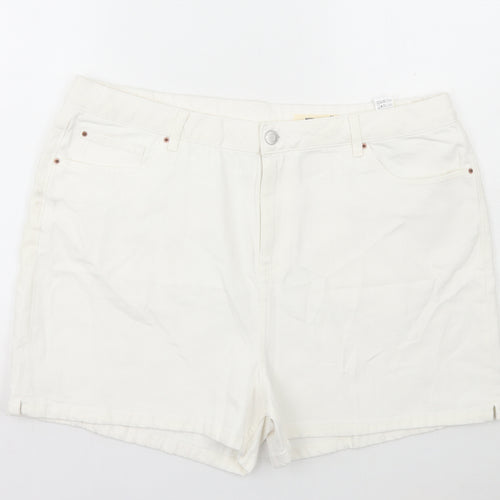 Marks and Spencer Womens White Cotton Mom Shorts Size 22 L3 in Regular Button