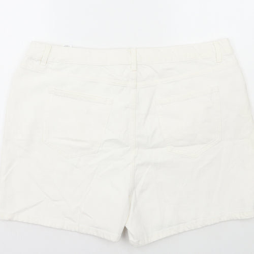 Marks and Spencer Womens White Cotton Mom Shorts Size 22 L3 in Regular Button