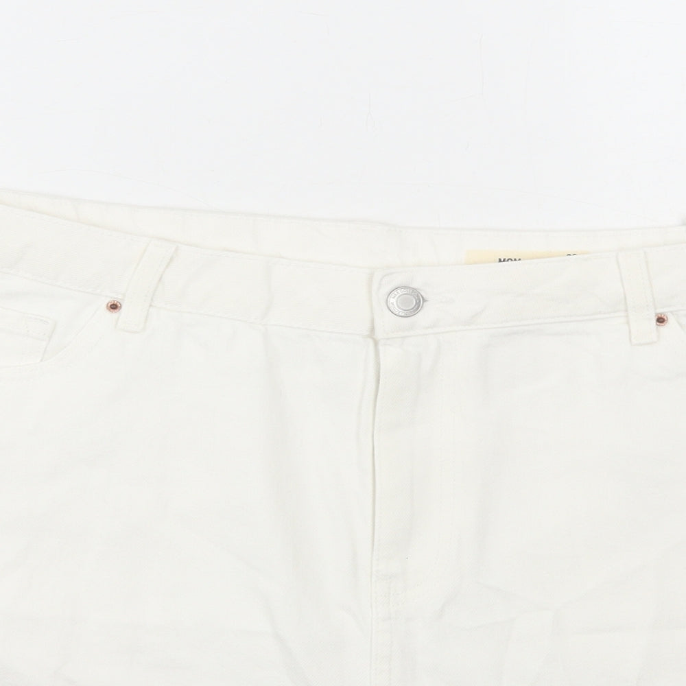 Marks and Spencer Womens White Cotton Mom Shorts Size 22 L3 in Regular Button
