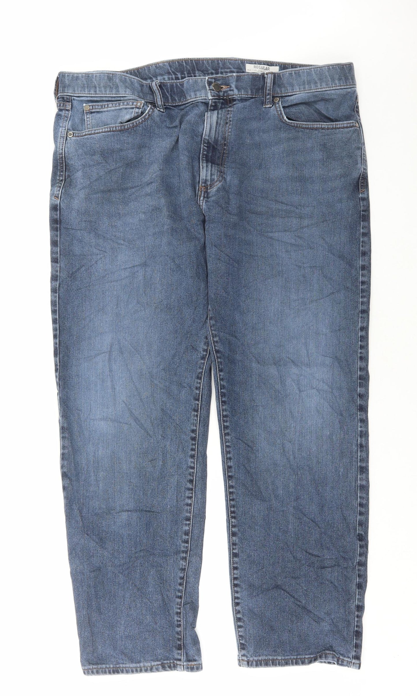 Marks and Spencer Mens Blue Cotton Straight Jeans Size 40 in L29 in Regular Button