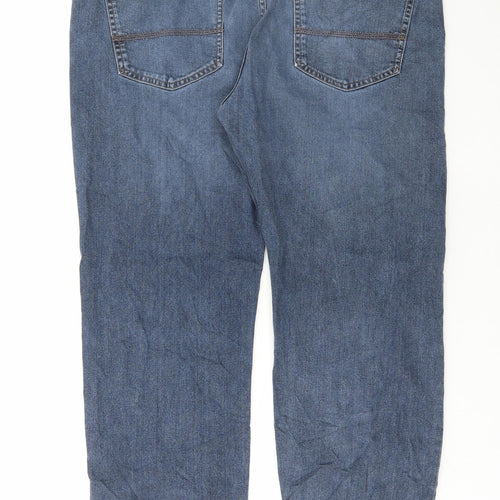 Marks and Spencer Mens Blue Cotton Straight Jeans Size 40 in L29 in Regular Button