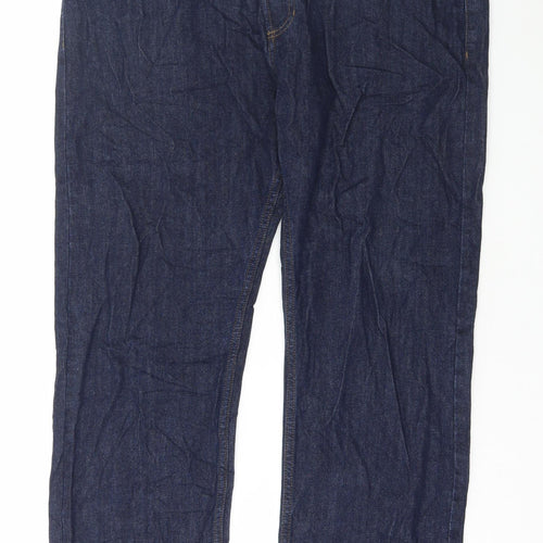 Marks and Spencer Mens Blue Cotton Straight Jeans Size 40 in L29 in Regular Button