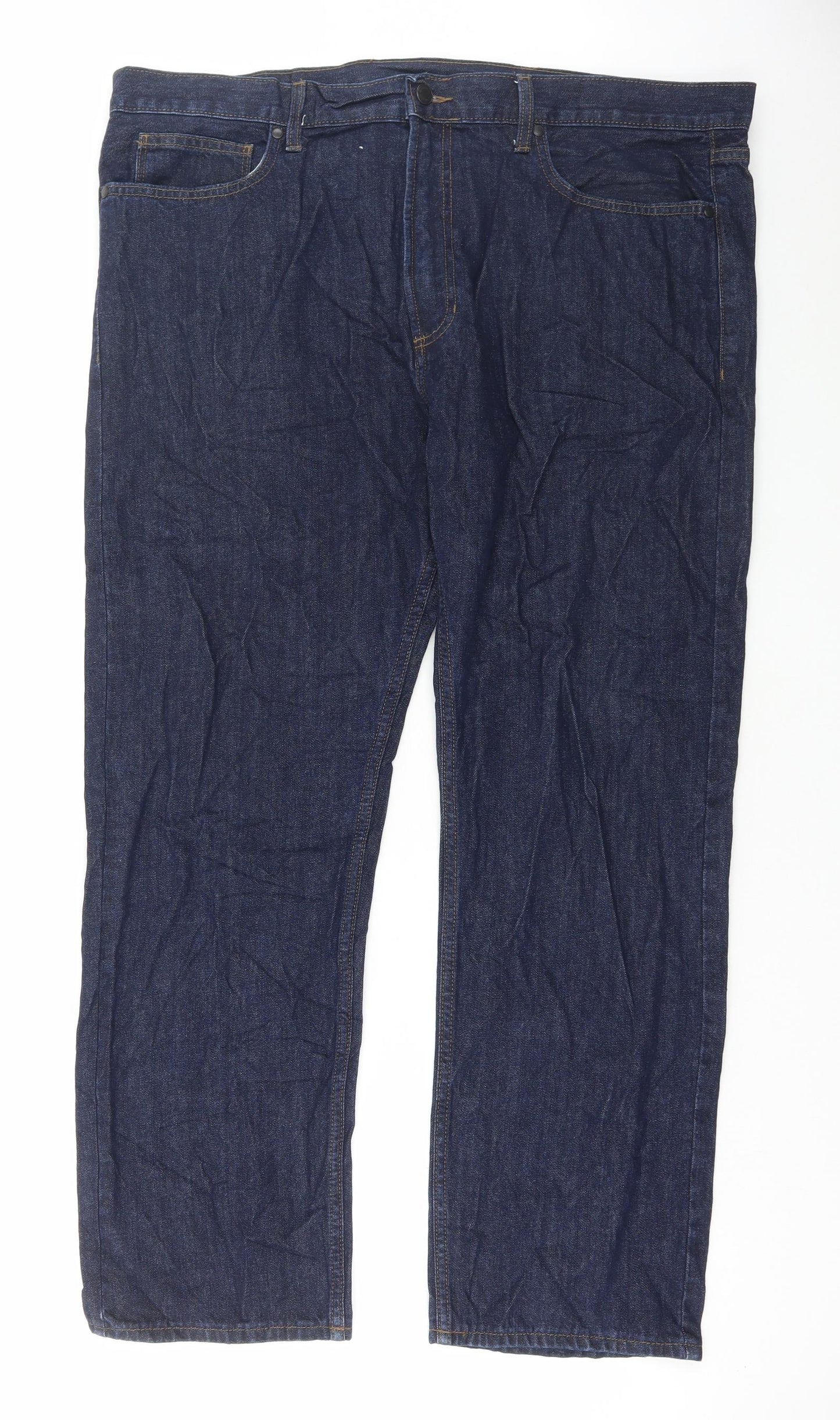 Marks and Spencer Mens Blue Cotton Straight Jeans Size 40 in L29 in Regular Button
